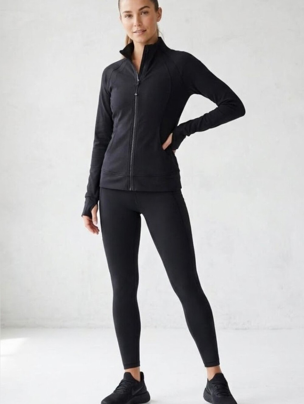 Lululemon Black Define Zip Up Jacket Size 10 Stretch Nylon Coat Cover Up Pockets